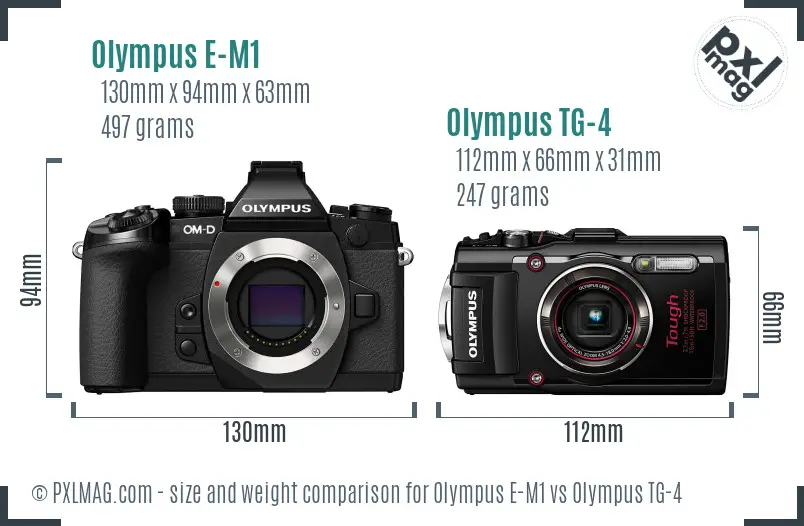 Olympus E-M1 vs Olympus TG-4 size comparison