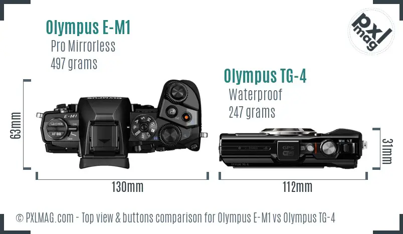 Olympus E-M1 vs Olympus TG-4 top view buttons comparison