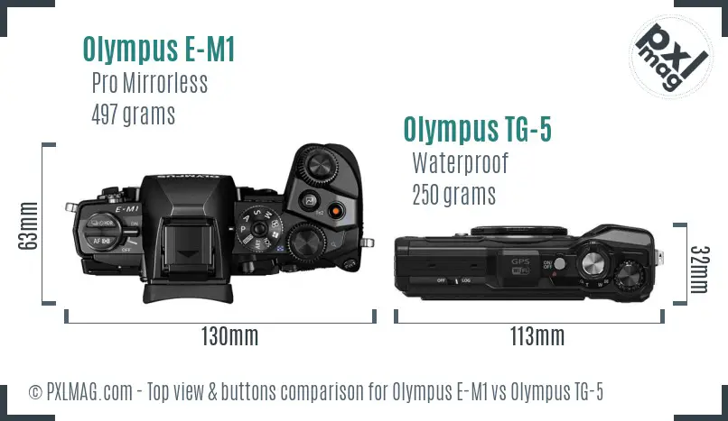 Olympus E-M1 vs Olympus TG-5 top view buttons comparison