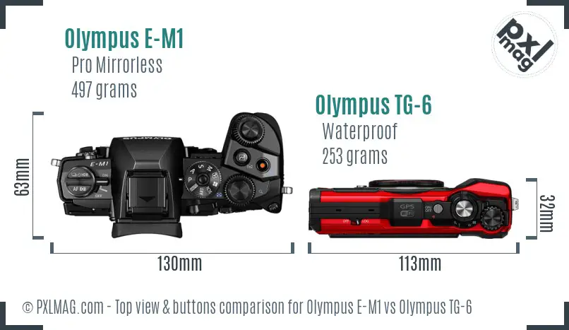 Olympus E-M1 vs Olympus TG-6 top view buttons comparison