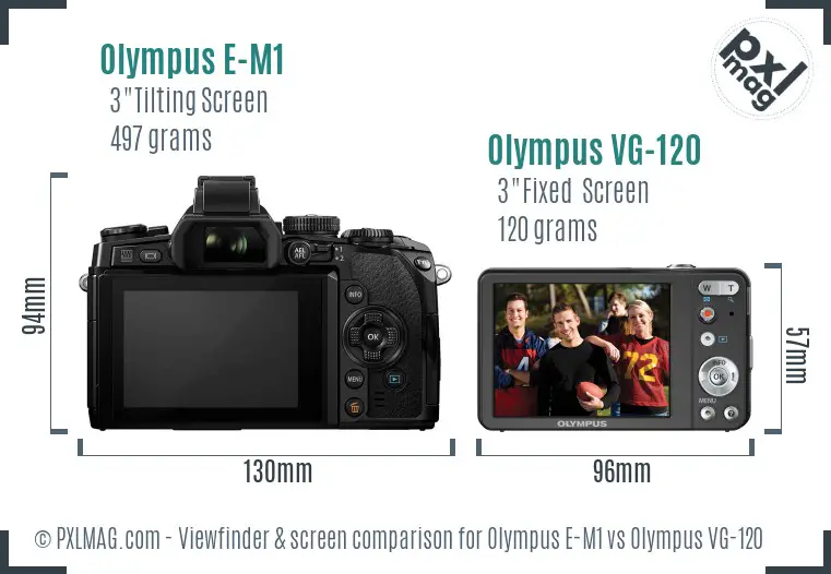 Olympus E-M1 vs Olympus VG-120 Screen and Viewfinder comparison