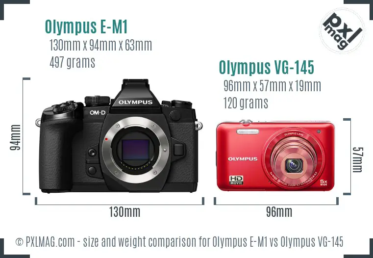Olympus E-M1 vs Olympus VG-145 size comparison