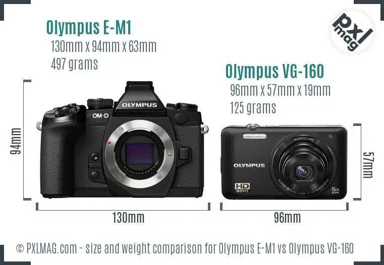 Olympus E-M1 vs Olympus VG-160 size comparison
