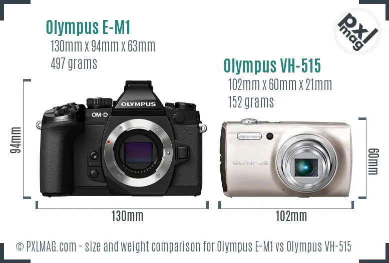Olympus E-M1 vs Olympus VH-515 size comparison