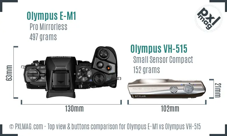 Olympus E-M1 vs Olympus VH-515 top view buttons comparison
