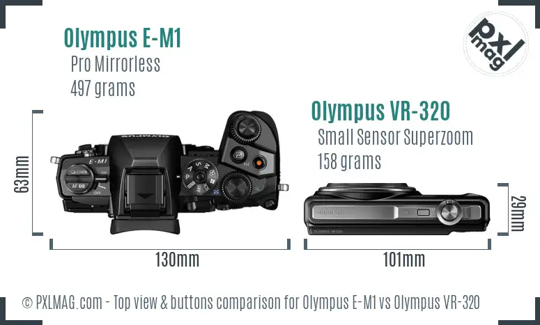 Olympus E-M1 vs Olympus VR-320 top view buttons comparison