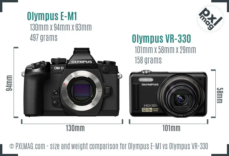 Olympus E-M1 vs Olympus VR-330 size comparison