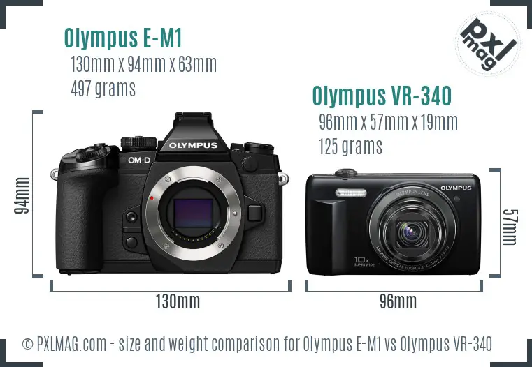 Olympus E-M1 vs Olympus VR-340 size comparison