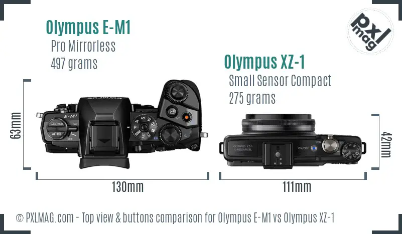 Olympus E-M1 vs Olympus XZ-1 top view buttons comparison