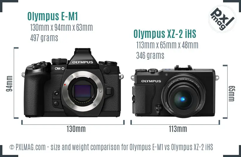 Olympus E-M1 vs Olympus XZ-2 iHS size comparison