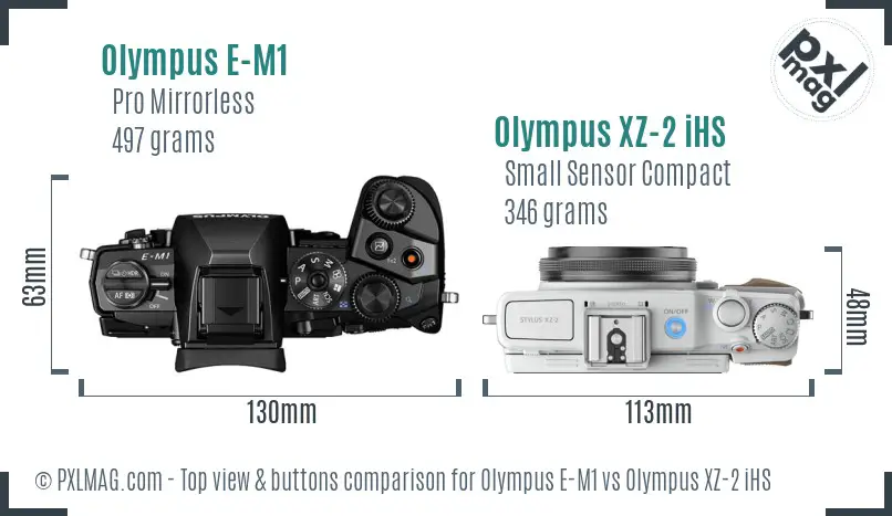Olympus E-M1 vs Olympus XZ-2 iHS top view buttons comparison