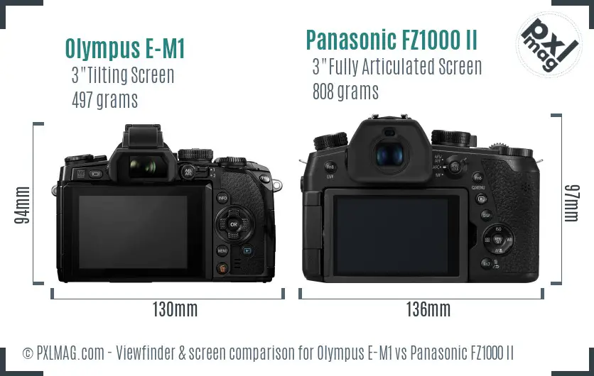 Olympus E-M1 vs Panasonic FZ1000 II Screen and Viewfinder comparison