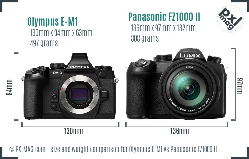 Olympus E-M1 vs Panasonic FZ1000 II size comparison