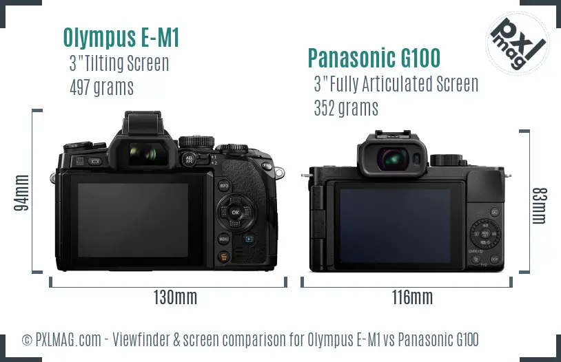 Olympus E-M1 vs Panasonic G100 Screen and Viewfinder comparison