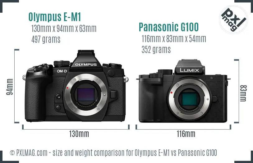 Olympus E-M1 vs Panasonic G100 size comparison