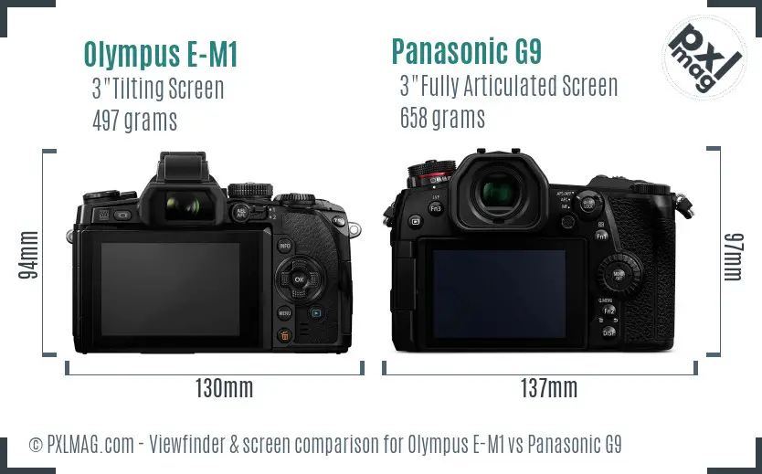 Olympus E-M1 vs Panasonic G9 Screen and Viewfinder comparison