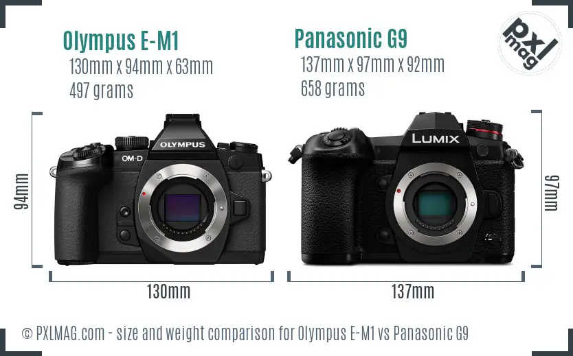 Olympus E-M1 vs Panasonic G9 size comparison