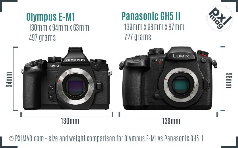 Olympus E-M1 vs Panasonic GH5 II size comparison