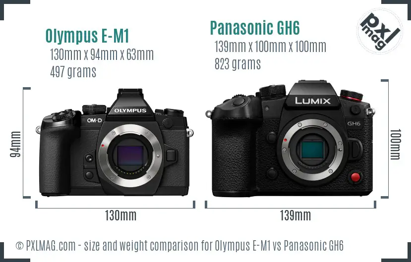 Olympus E-M1 vs Panasonic GH6 size comparison