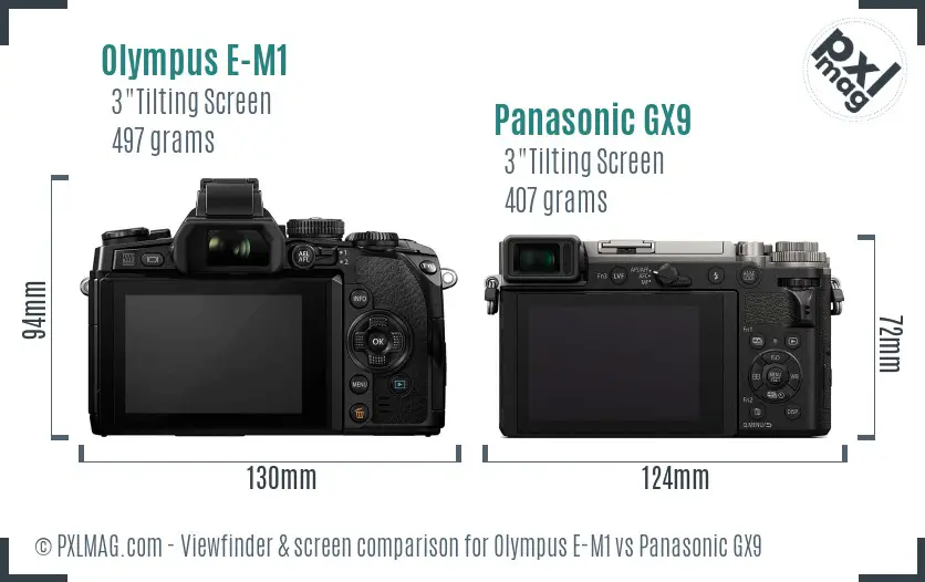 Olympus E-M1 vs Panasonic GX9 Screen and Viewfinder comparison