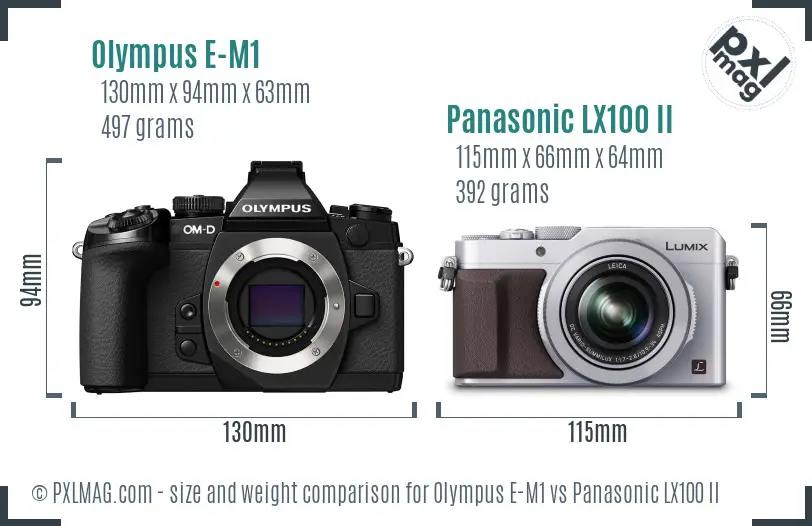 Olympus E-M1 vs Panasonic LX100 II size comparison