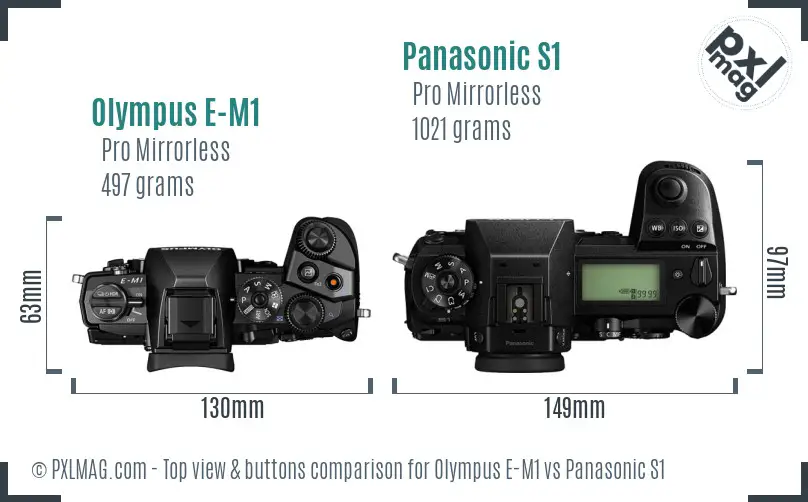 Olympus E-M1 vs Panasonic S1 top view buttons comparison