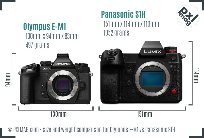 Olympus E-M1 vs Panasonic S1H size comparison