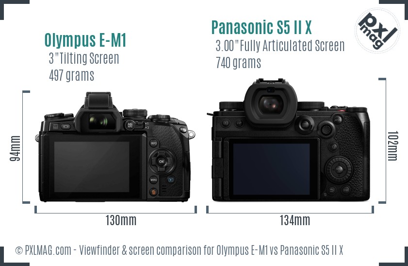 Olympus E-M1 vs Panasonic S5 II X Screen and Viewfinder comparison