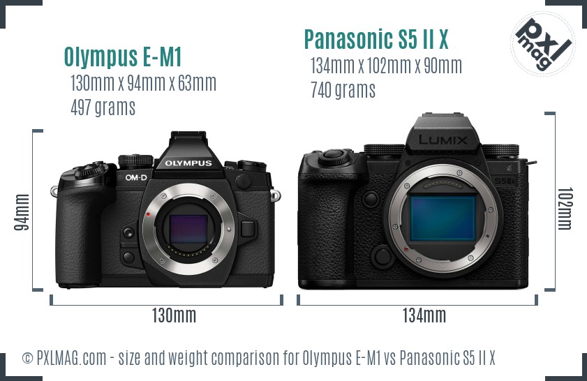 Olympus E-M1 vs Panasonic S5 II X size comparison