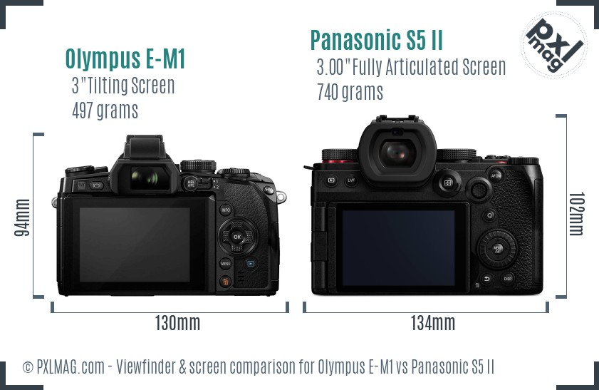 Olympus E-M1 vs Panasonic S5 II Screen and Viewfinder comparison