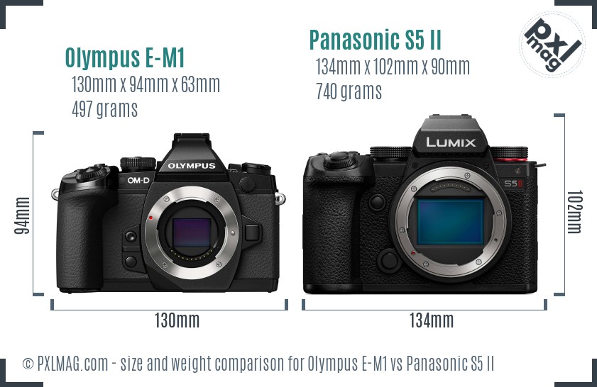 Olympus E-M1 vs Panasonic S5 II size comparison