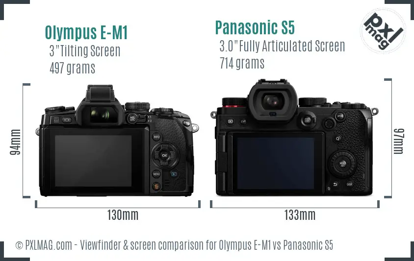 Olympus E-M1 vs Panasonic S5 Screen and Viewfinder comparison