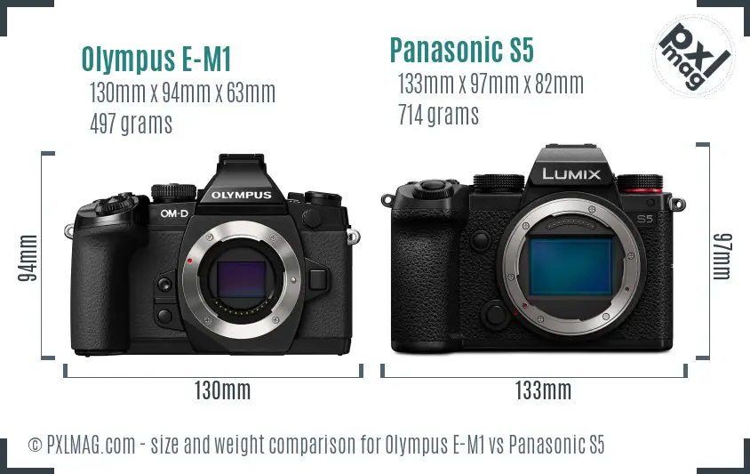 Olympus E-M1 vs Panasonic S5 size comparison