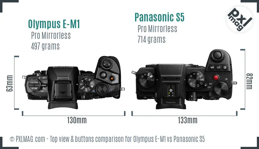 Olympus E-M1 vs Panasonic S5 top view buttons comparison