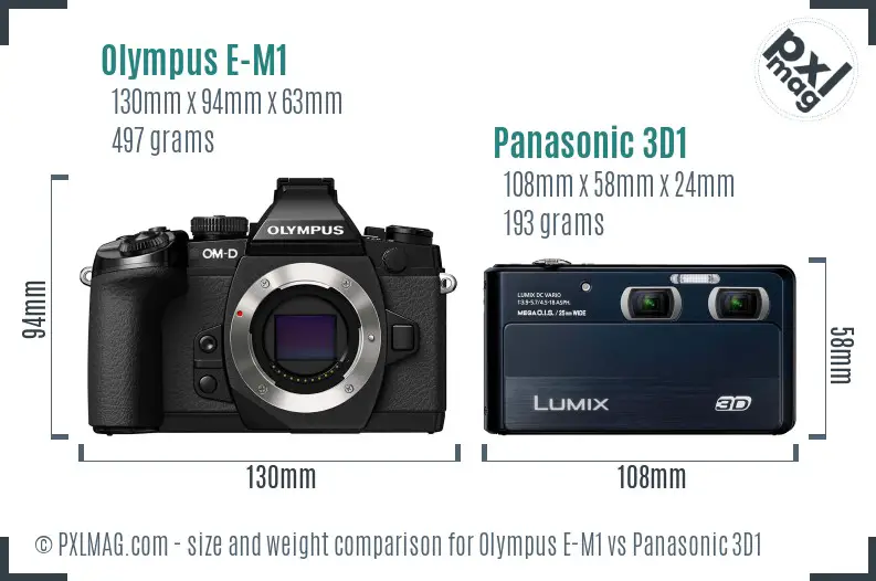 Olympus E-M1 vs Panasonic 3D1 size comparison