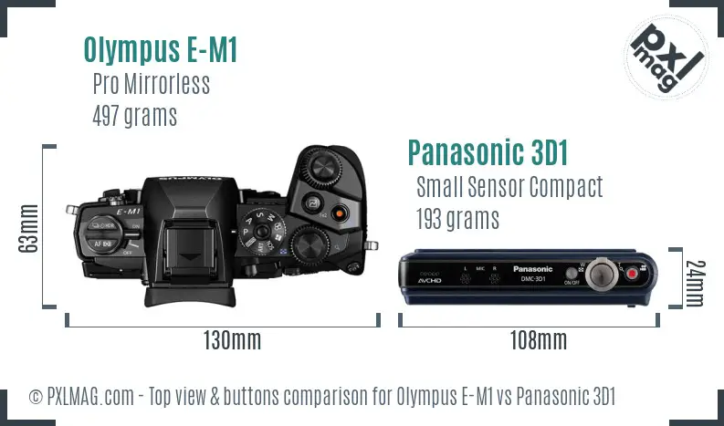 Olympus E-M1 vs Panasonic 3D1 top view buttons comparison