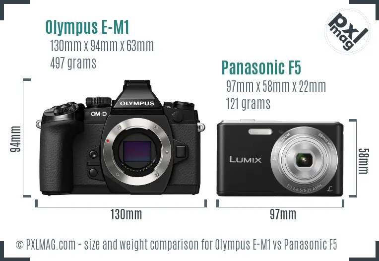 Olympus E-M1 vs Panasonic F5 size comparison
