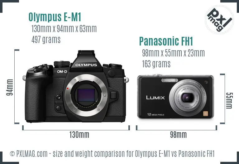 Olympus E-M1 vs Panasonic FH1 size comparison