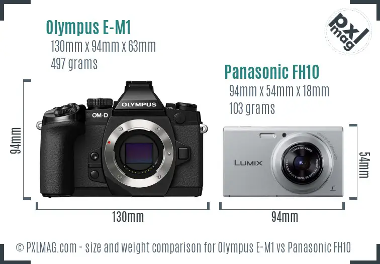 Olympus E-M1 vs Panasonic FH10 size comparison