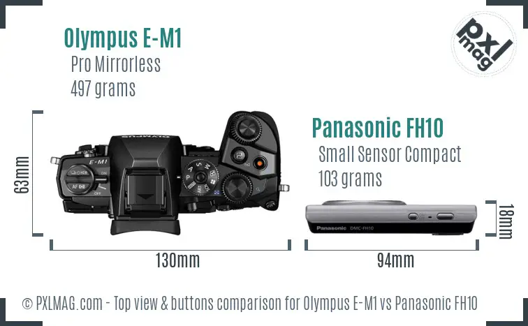 Olympus E-M1 vs Panasonic FH10 top view buttons comparison