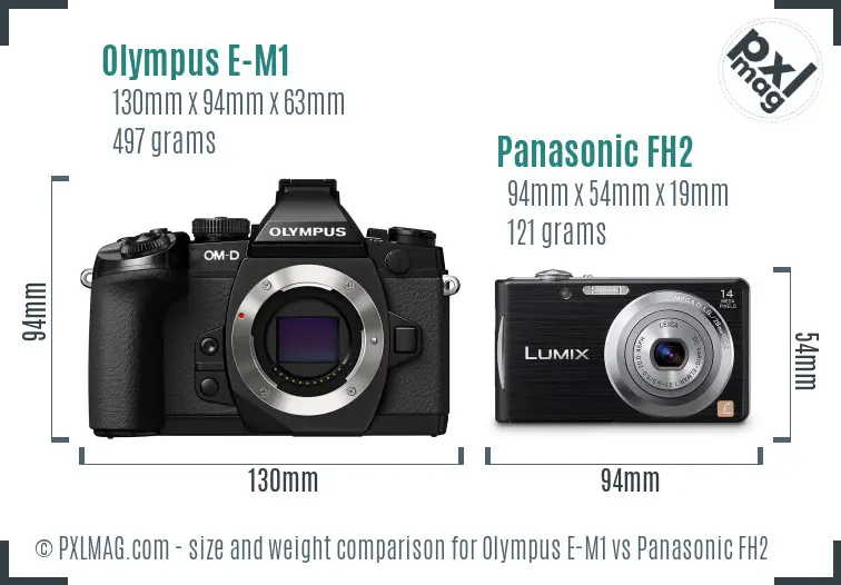 Olympus E-M1 vs Panasonic FH2 size comparison