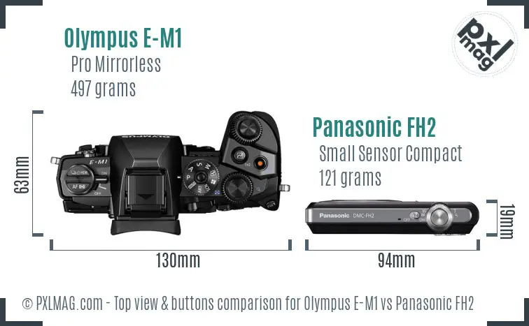 Olympus E-M1 vs Panasonic FH2 top view buttons comparison