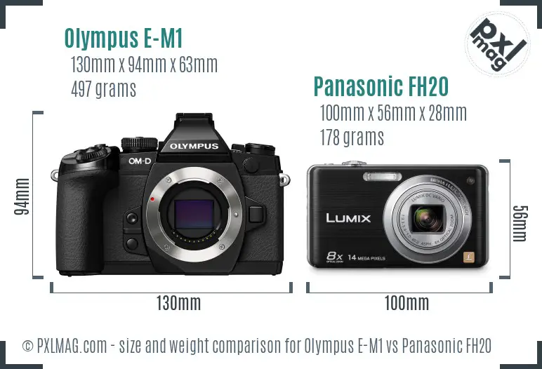 Olympus E-M1 vs Panasonic FH20 size comparison