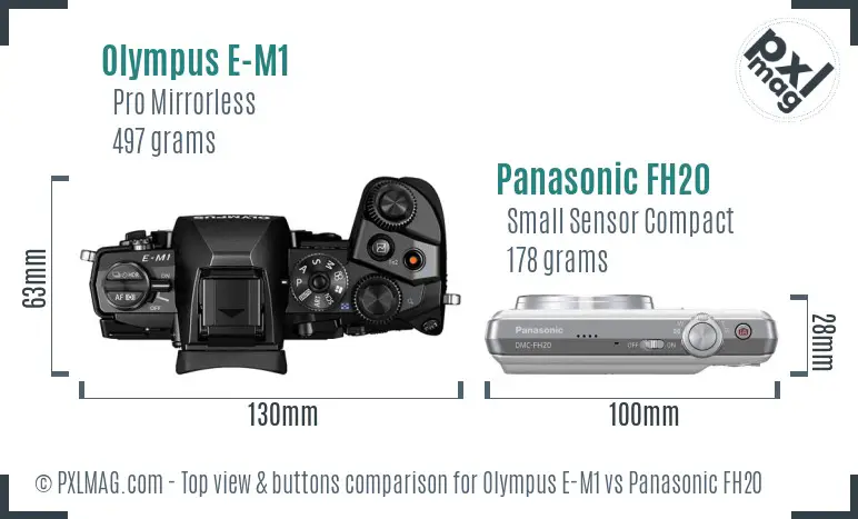 Olympus E-M1 vs Panasonic FH20 top view buttons comparison