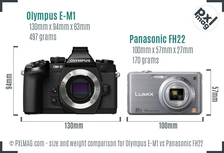 Olympus E-M1 vs Panasonic FH22 size comparison