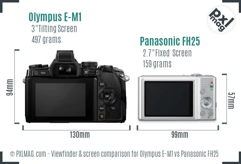 Olympus E-M1 vs Panasonic FH25 Screen and Viewfinder comparison