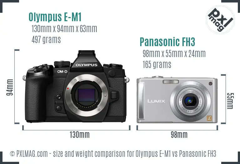 Olympus E-M1 vs Panasonic FH3 size comparison