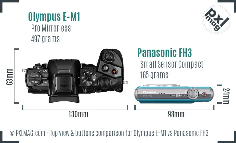 Olympus E-M1 vs Panasonic FH3 top view buttons comparison