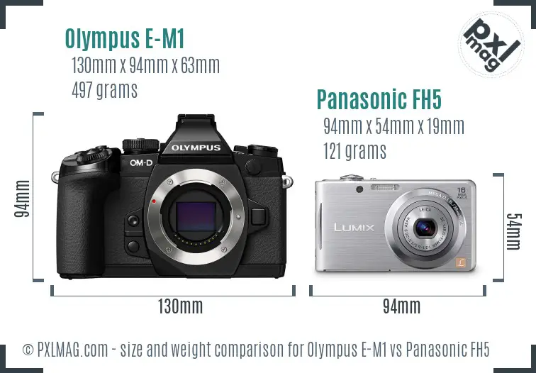 Olympus E-M1 vs Panasonic FH5 size comparison