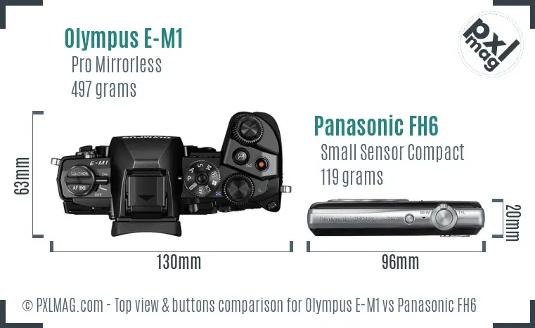 Olympus E-M1 vs Panasonic FH6 top view buttons comparison